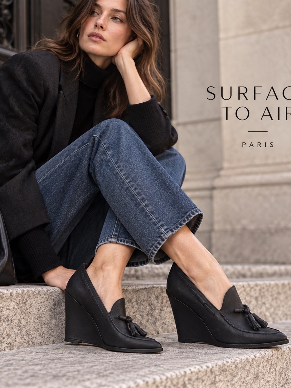 🧡MAKE OFFER🧡 Surface to Air Paris Black Wedge Loafers Leather Shoes Platform 8